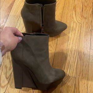 Theory Army Green Wedge Booties in Suede